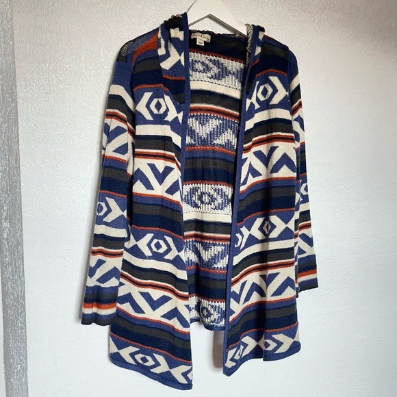 live and let live Bohemian MaximalistGraphic Knit Hooded Cardigan Sweater Size L - Picture 1 of 9